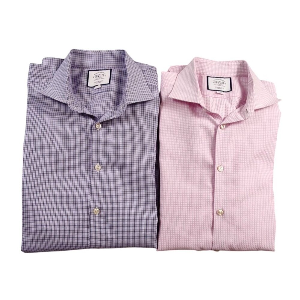 Charlie Tyrwhitt Men's Lot of 2 Button Up Shirts Extra Slim Size 17/35 in.